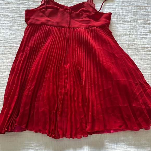 Rare Vintage Troika Red Soutache Ribbon Pleated Mini Dress - Large